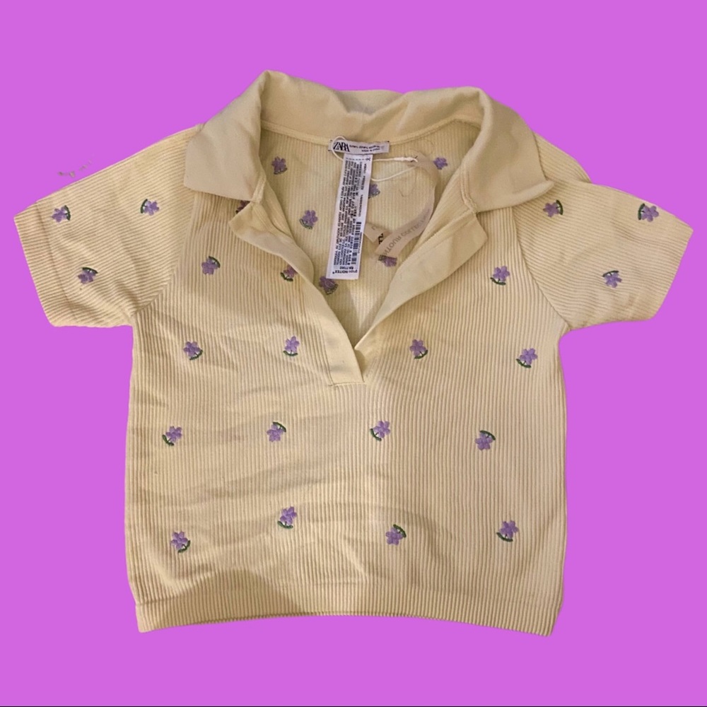 Pastel yellow Zara shirt crop top